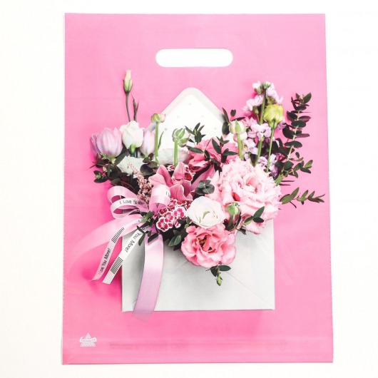 Розовый пакет с цветочным принтом и вырубной ручкой (40х31 см) - Сима-Ленд - купить с доставкой в Нижнем Новгороде