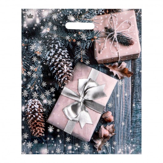 Новогодний пакет с принтом в виде подарков и вырубной ручкой (45х38 см) - Сима-Ленд - купить с доставкой в Нижнем Новгороде