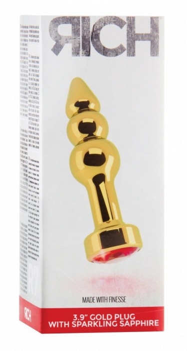 Золотистая анальная пробка-ёлочка с красным кристаллом - 11,5 см. - Shots Media BV - купить с доставкой в Нижнем Новгороде