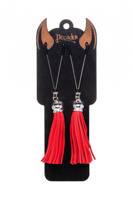 Зажимы на соски «Вилки» с красными кисточками из замши - Pecado - купить с доставкой в Нижнем Новгороде