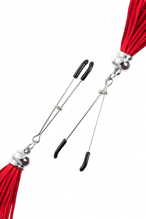 Зажимы на соски «Вилки» с красными кисточками из замши - Pecado - купить с доставкой в Нижнем Новгороде