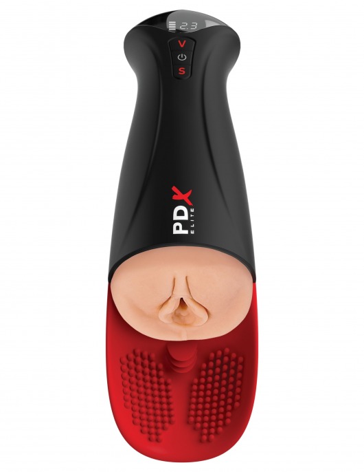 Телесный мастурбатор-вагина в черной колбе с вибрацией Fuck-O-Matic Pro XL - Pipedream - в Нижнем Новгороде купить с доставкой