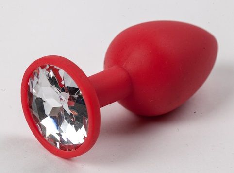 Красная силиконовая анальная пробка с прозрачным стразом - 7,1 см. - 4sexdreaM - купить с доставкой в Нижнем Новгороде