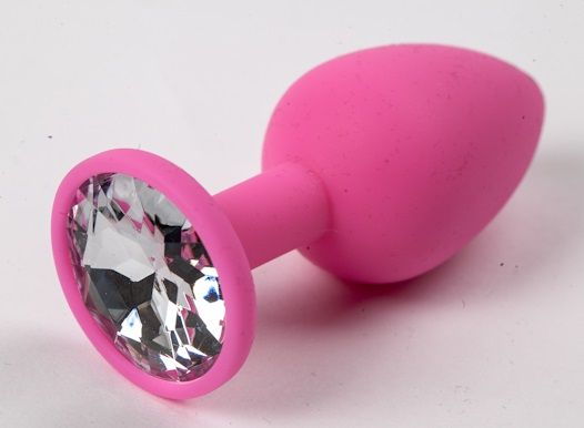 Розовая силиконовая анальная пробка с прозрачным стразом - 7,1 см. - 4sexdreaM - купить с доставкой в Нижнем Новгороде