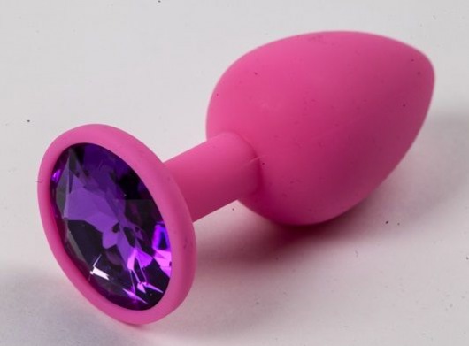 Розовая силиконовая анальная пробка с фиолетовым стразом - 7,1 см. - 4sexdreaM - купить с доставкой в Нижнем Новгороде