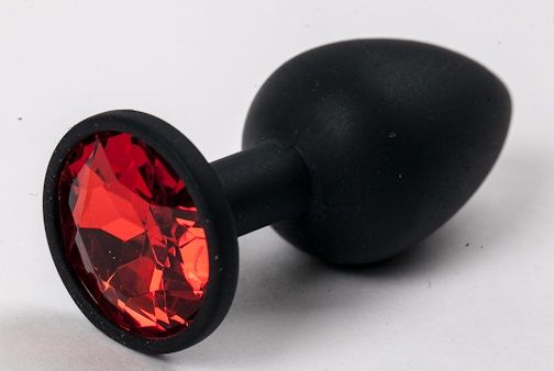 Черная силиконовая анальная пробка с красным стразом - 7,1 см. - 4sexdreaM - купить с доставкой в Нижнем Новгороде