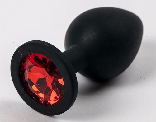 Черная силиконовая анальная пробка с красным стразом - 8,2 см. - 4sexdreaM - купить с доставкой в Нижнем Новгороде