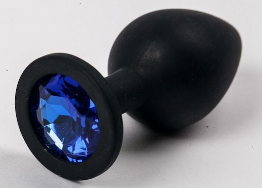 Черная силиконовая анальная пробка с синим стразом - 8,2 см. - 4sexdreaM - купить с доставкой в Нижнем Новгороде