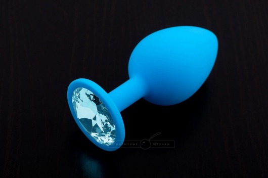 Большая голубая силиконовая пробка с голубым кристаллом - 9 см. - Пикантные штучки - купить с доставкой в Нижнем Новгороде