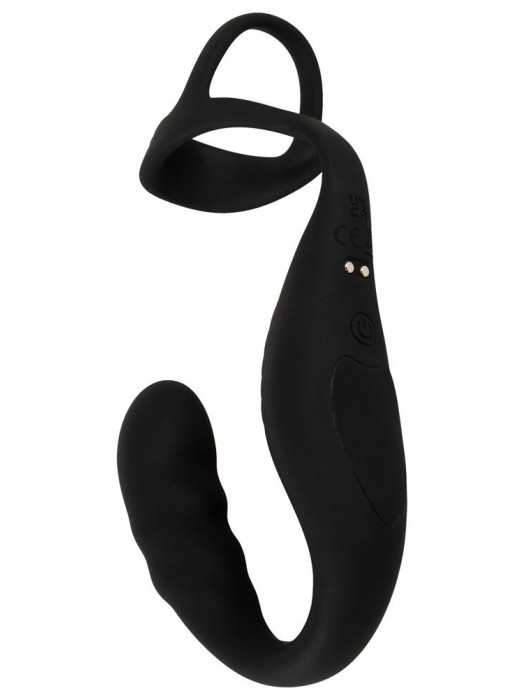 Черное эрекционное кольцо со стимуляцией промежности и анальной пробкой Cock Ring with RC Prostate Plug - Orion - в Нижнем Новгороде купить с доставкой