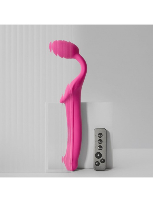 Ярко-розовый безремневой страпон Strap-on-me Vibrating Bendable Strap-On size XL - Strap-on-me - купить с доставкой в Нижнем Новгороде