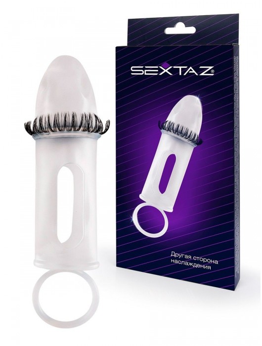Закрытая насадка на пенис с подхватом мошонки и стимулирующими «ресничками» - Sextaz - в Нижнем Новгороде купить с доставкой