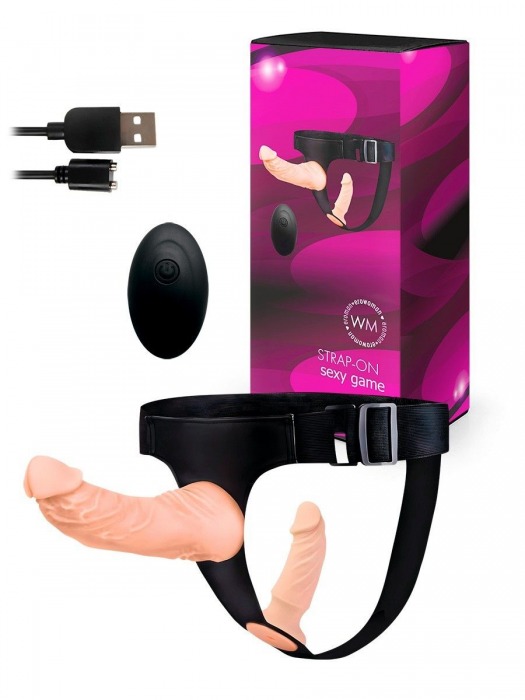 Женский страпон с 2 насадками, вибрацией и пультом ДУ - Erowoman-Eroman - купить с доставкой в Нижнем Новгороде