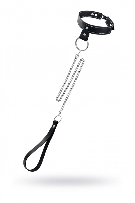 Черный узкий однослойный ошейник с серебристым поводком-цепочкой - Pecado - купить с доставкой в Нижнем Новгороде