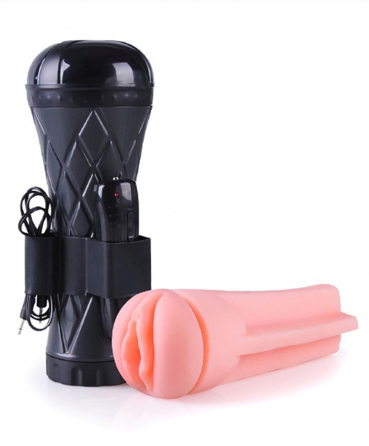Телесный мастурбатор-вагина в черной колбе с вибрацией - Boys of Toys - в Нижнем Новгороде купить с доставкой