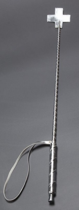 Серебристый стек с наконечником-крестом из искусственной кожи - 70 см. - Sitabella - купить с доставкой в Нижнем Новгороде