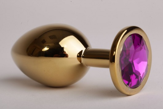 Золотистая анальная пробка с фиолетовым кристаллом - 9,5 см. - 4sexdreaM - купить с доставкой в Нижнем Новгороде