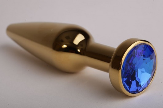 Золотистая анальная пробка с синим кристаллом - 11,2 см. - 4sexdreaM - купить с доставкой в Нижнем Новгороде