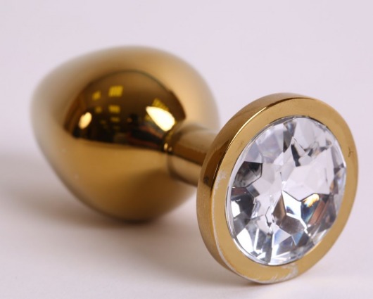 Золотистая анальная пробка с прозрачным кристаллом - 8,2 см. - 4sexdreaM - купить с доставкой в Нижнем Новгороде