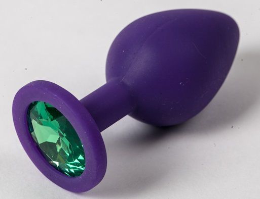 Фиолетовая силиконовая пробка с зеленым кристаллом - 9,5 см. - 4sexdreaM - купить с доставкой в Нижнем Новгороде