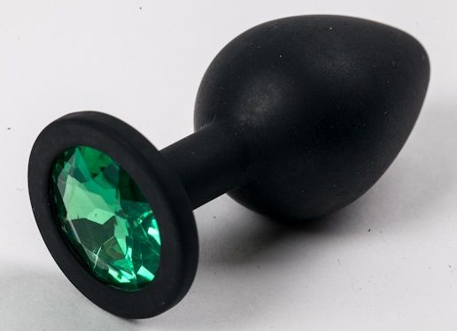Черная силиконовая анальная пробка с зеленым кристаллом - 9,5 см. - 4sexdreaM - купить с доставкой в Нижнем Новгороде