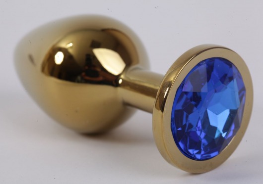 Золотистая анальная пробка с синим кристаллом - 8,2 см. - 4sexdreaM - купить с доставкой в Нижнем Новгороде