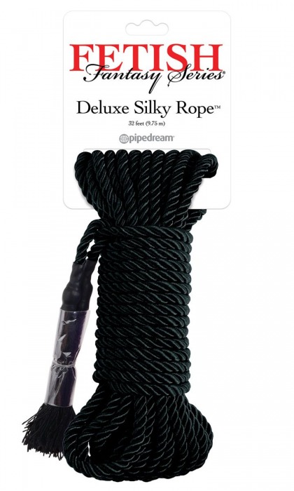Черная веревка для фиксации Deluxe Silky Rope - 9,75 м. - Pipedream - купить с доставкой в Нижнем Новгороде