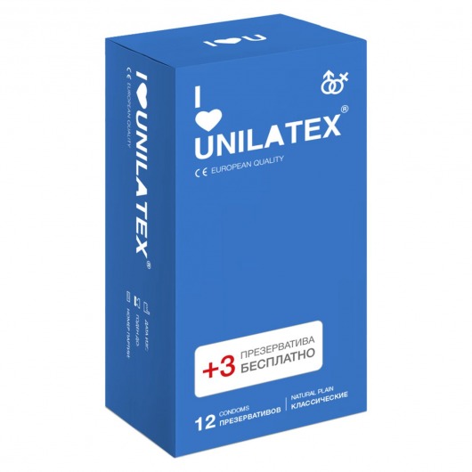 Классические презервативы Unilatex Natural Plain - 12 шт. + 3 шт. в подарок - Unilatex - купить с доставкой в Нижнем Новгороде