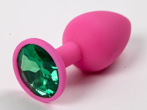 Розовая анальная пробка с зеленым кристаллом - 9,5 см. - 4sexdreaM - купить с доставкой в Нижнем Новгороде