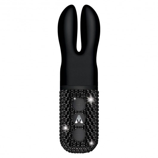 Чёрный вибратор с ушками The Pocket Rabbit, украшенный кристаллами - The Rabbit Company