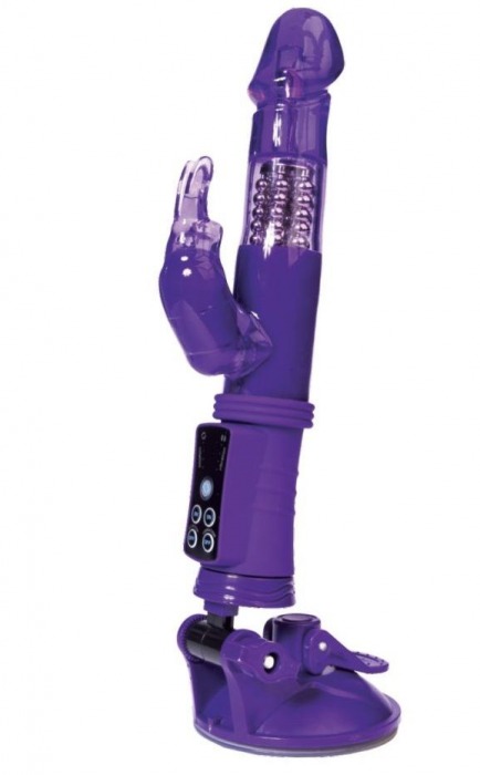 Фиолетовый вибратор с вращением бусин, клиторальным зайчиком и надёжной присоской - A-toys
