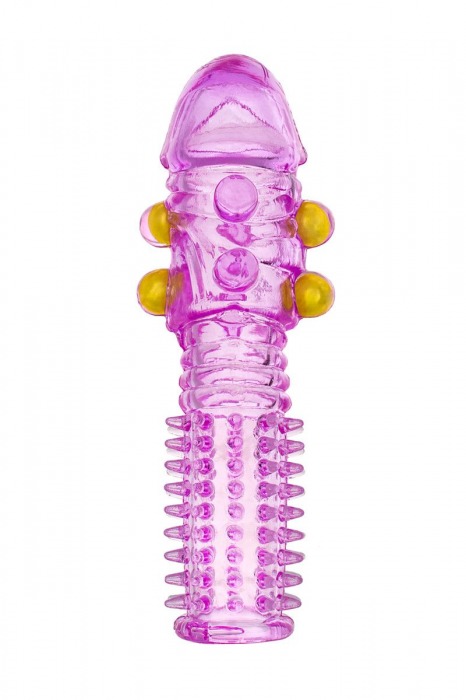 Гелевая фиолетовая насадка с шариками и шипами - 14 см. - Toyfa Basic - в Нижнем Новгороде купить с доставкой