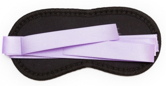 Чёрная маска на глаза Purple Black с фиолетовыми завязками - Пикантные штучки - купить с доставкой в Нижнем Новгороде