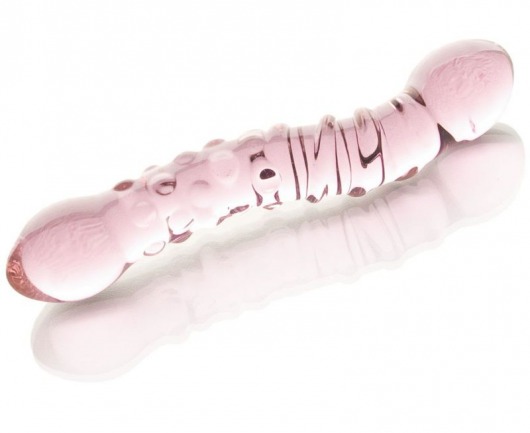 Двусторонний розовый фаллос  с рёбрами и точками - 19,5 см. - Sexus