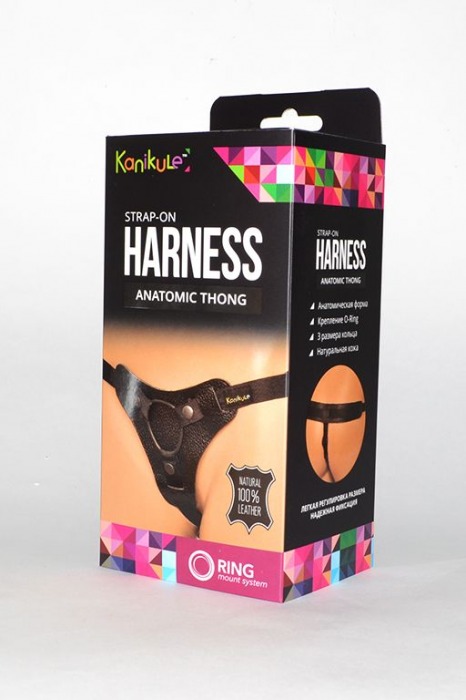 Чёрные трусики для фиксации насадок кольцом Kanikule Leather Strap-on Harness  Anatomic Thong - Kanikule - купить с доставкой в Нижнем Новгороде