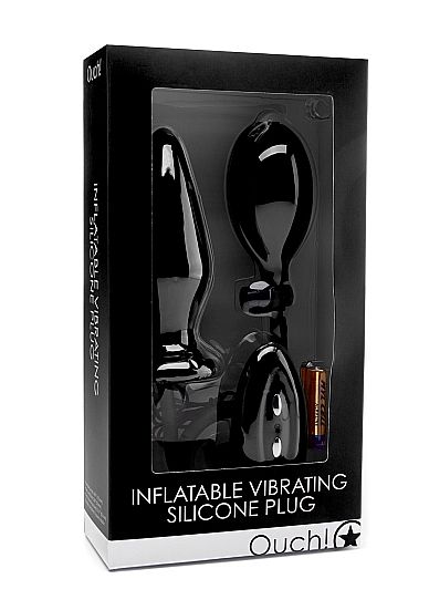 Чёрный анальный стимулятор с функцией расширения и вибрацией Inflatable Vibrating Silicone Plug - 12,2 см. - Shots Media BV