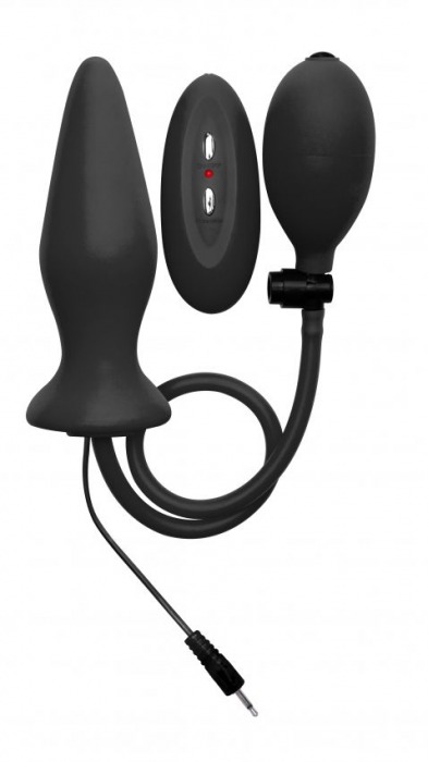 Чёрный анальный стимулятор с функцией расширения и вибрацией Inflatable Vibrating Silicone Plug - 12,2 см. - Shots Media BV