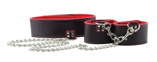 Чёрно-красный двусторонний ошейник с наручниками Reversible Collar and Wrist Cuffs - Shots Media BV - купить с доставкой в Нижнем Новгороде