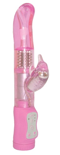 Розовый вибромассажер с клиторальным стимулятором  - 25 см. - Seven Creations