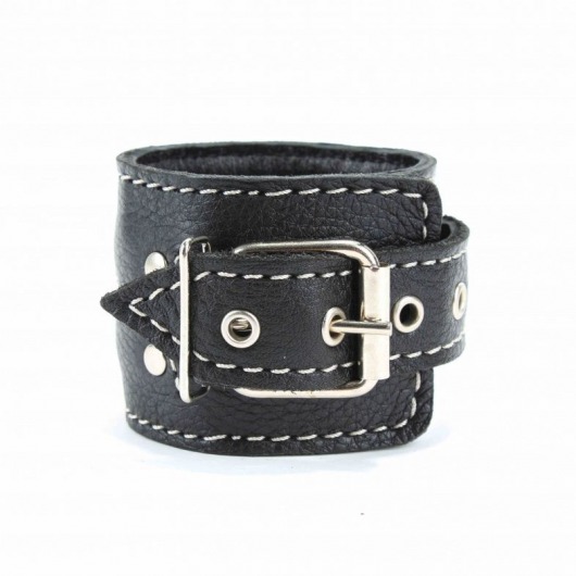 Чёрные кожаные наручники с крупной строчкой - БДСМ Арсенал - купить с доставкой в Нижнем Новгороде