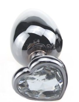 Серебристая пробка с прозрачным кристаллом-сердечком - 9 см. - 4sexdreaM - купить с доставкой в Нижнем Новгороде