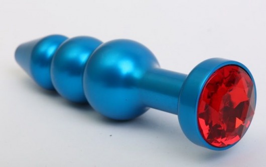 Синяя фигурная анальная пробка с красным кристаллом - 11,2 см. - 4sexdreaM - купить с доставкой в Нижнем Новгороде