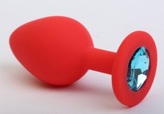 Красная силиконовая пробка с голубым стразом - 7,1 см. - 4sexdreaM - купить с доставкой в Нижнем Новгороде