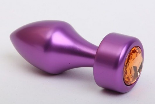 Фиолетовая анальная пробка с широким основанием и жёлтым кристаллом - 7,8 см. - 4sexdreaM - купить с доставкой в Нижнем Новгороде