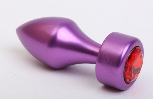 Фиолетовая анальная пробка с широким основанием и красным кристаллом - 7,8 см. - 4sexdreaM - купить с доставкой в Нижнем Новгороде
