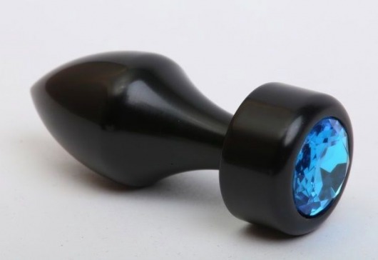 Чёрная анальная пробка с широким основанием и голубым кристаллом - 7,8 см. - 4sexdreaM - купить с доставкой в Нижнем Новгороде