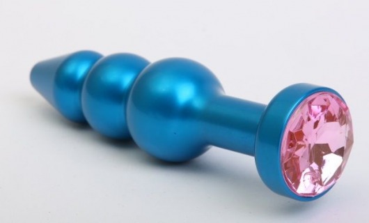Синяя фигурная анальная пробка с розовым кристаллом - 11,2 см. - 4sexdreaM - купить с доставкой в Нижнем Новгороде