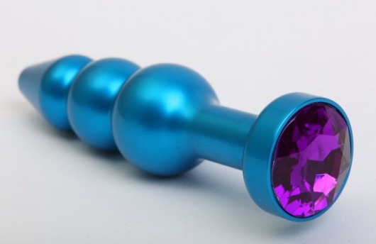 Синяя фигурная анальная пробка с фиолетовым кристаллом - 11,2 см. - 4sexdreaM - купить с доставкой в Нижнем Новгороде