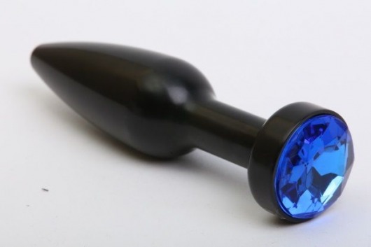 Чёрная удлинённая пробка с синим кристаллом - 11,2 см. - 4sexdreaM - купить с доставкой в Нижнем Новгороде