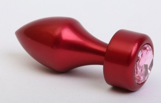 Красная анальная пробка с широким основанием и розовым кристаллом - 7,8 см. - 4sexdreaM - купить с доставкой в Нижнем Новгороде